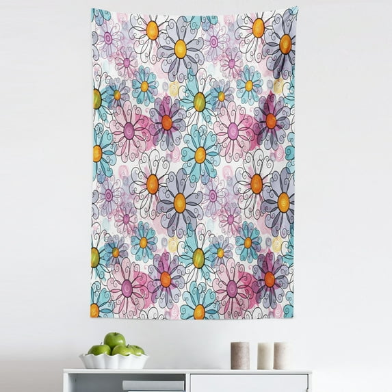 Colorful Tapestry, Retro Spring Floral Pattern Grunge Funky Style Inspired Colorful Daisies Bohemian, Fabric Wall Hanging Decor for Bedroom Living Room Dorm, 5 Sizes, Multicolor, by Ambesonne