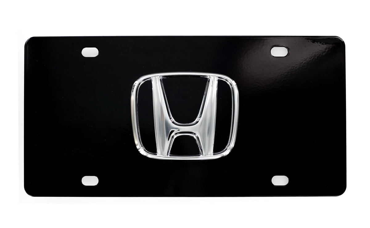 Honda logo 3D chrome plated brass emblem on Black Stainless Steel Vanity License Plate
