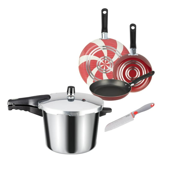 Juego de Olla Express Presto 8 litros con Juego de Sartenes Ekco gris Grande