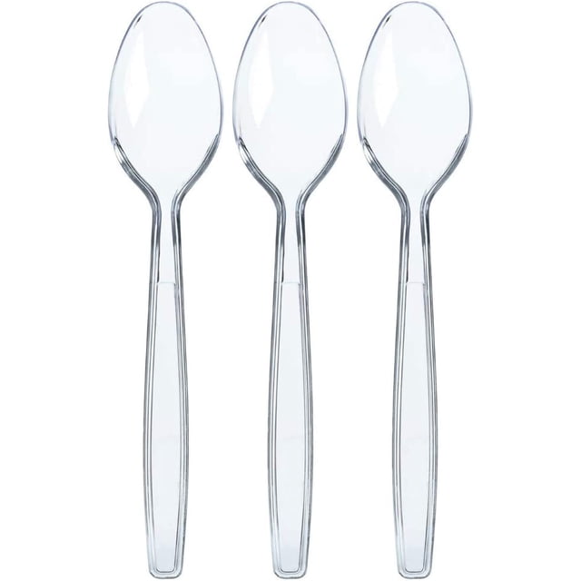 300 cucharas de plástico transparente | Cubiertos de plástico resistentes | Cucharas desechables | Cubiertos de plástico de lujo