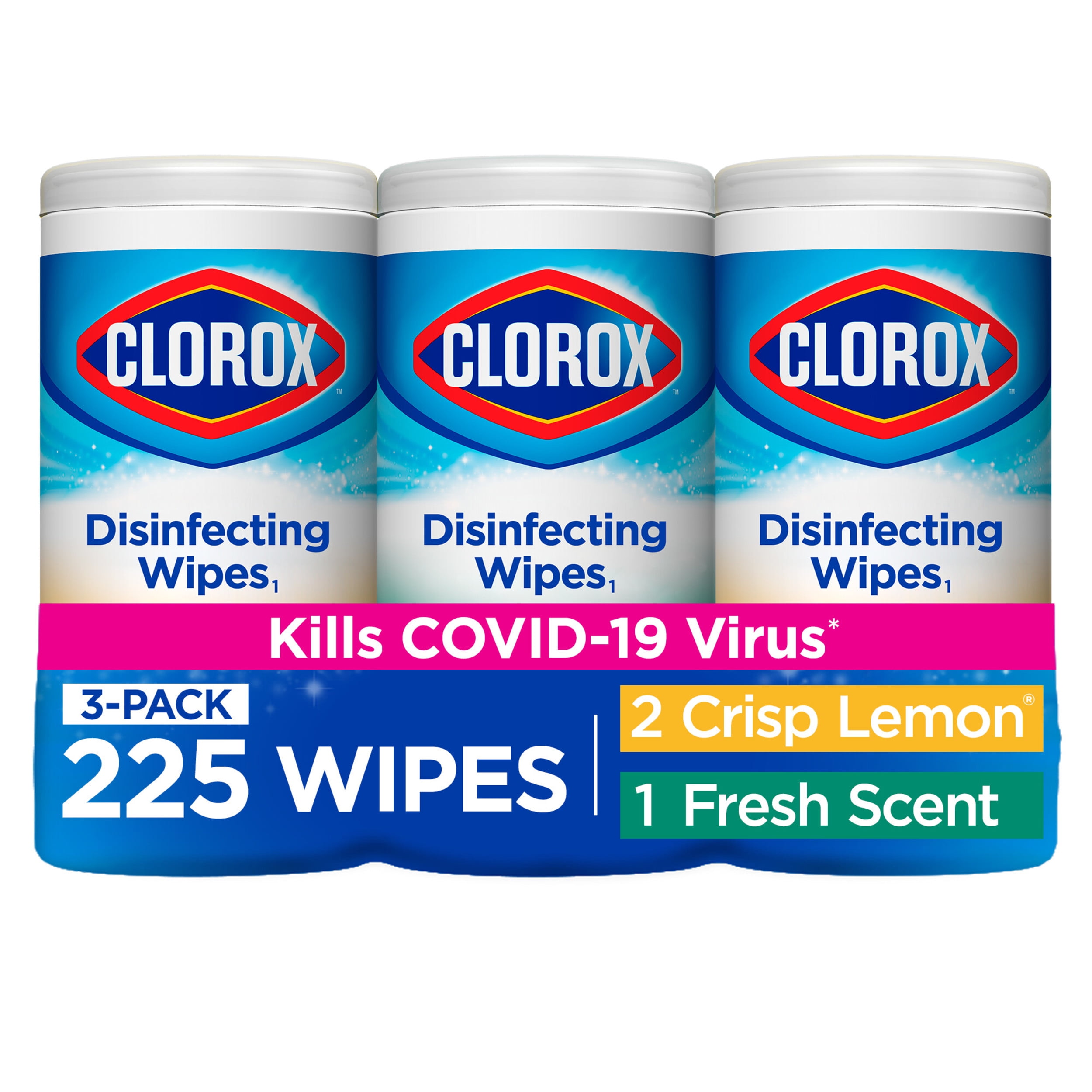 Clorox Disinfecting Wipes, Crisp Lemon and Fresh Scent, 225 Count, 3 Pack