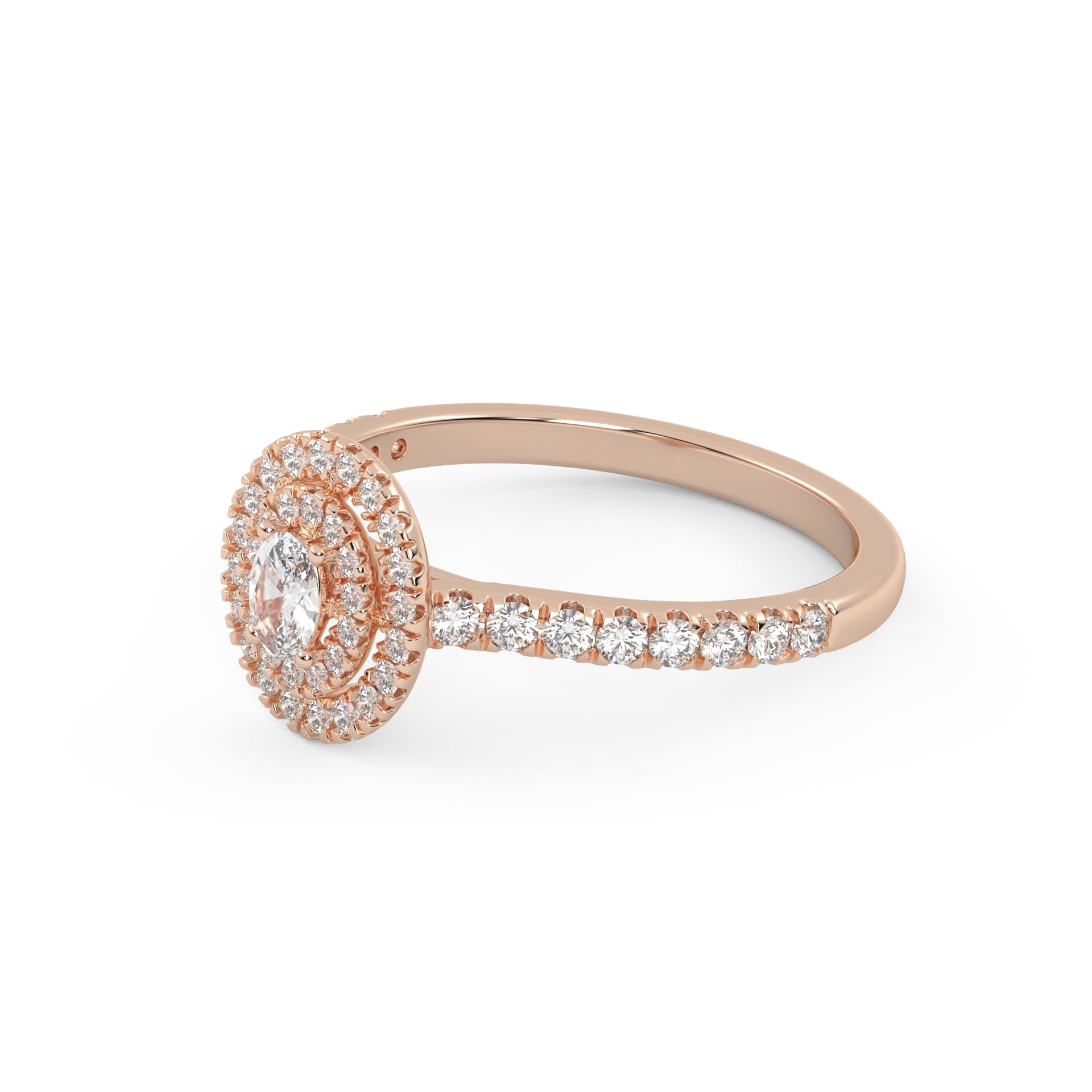 AFFY Double Halo Solitaire Engagement Ring for Women, Center 4X3mm Oval and Round Cut Lab Created Moissanite Anniversary Ring Jewelry Gift for Her in 14K Rose Gold Over Sterling Silver Size-8