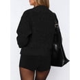 thumbnail image 5 of Women'S Zip Up Sweaters Drop Shoulder Long Sleeve Crew Neck Cardigan Casual Solid Loose Fit Knit Jacket Black XL, 5 of 8