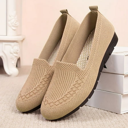 

Womens Comfy Solid Color Knit Loafers - Lightweight Non-slip Slip-Ons for Casual Walking - Flexible Durable & Stylish Everyday Shoes