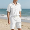 thumbnail image 2 of BinBiL Men's 2 Piece Outfits Summer Short Sets Casual Short Sleeve Button Up Shirt and Short Set White XL(XL), 2 of 9