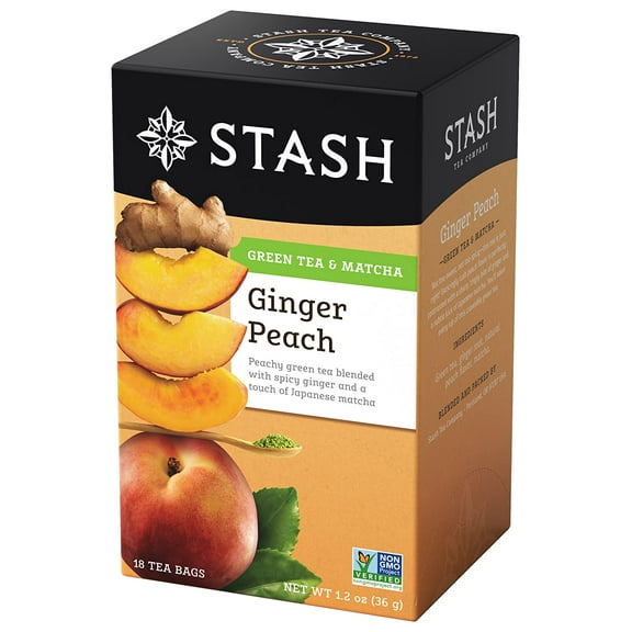 Stash Tea Green Tea, Ginger Peach with Matcha, 18 ct