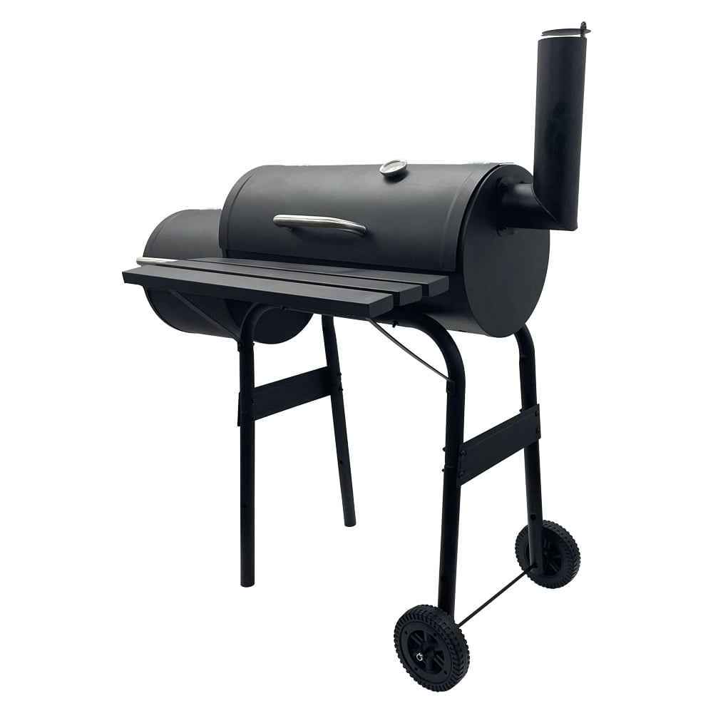 30" Domestic BBQ Charcoal Grill Offset Smoker with Cover Work Space for Outdoor Camping Patio Cooking Backyard Party Black