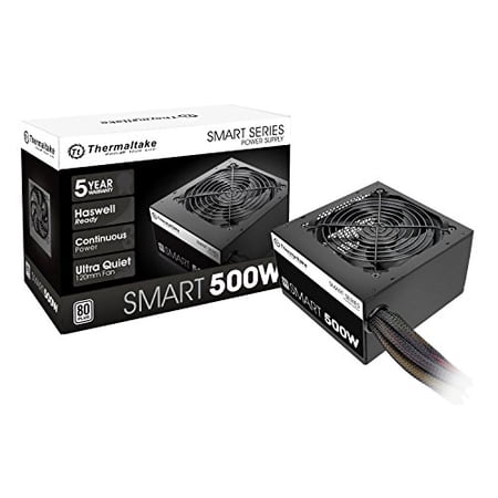 Thermaltake Smart 500W 80+ White Certified PSU, Continuous Power with 120mm Ultra Quiet Cooling Fan, ATX 12V V2.3/EPS 12V Active PFC Power Supply PS-SPD-0500NPCWUS-W