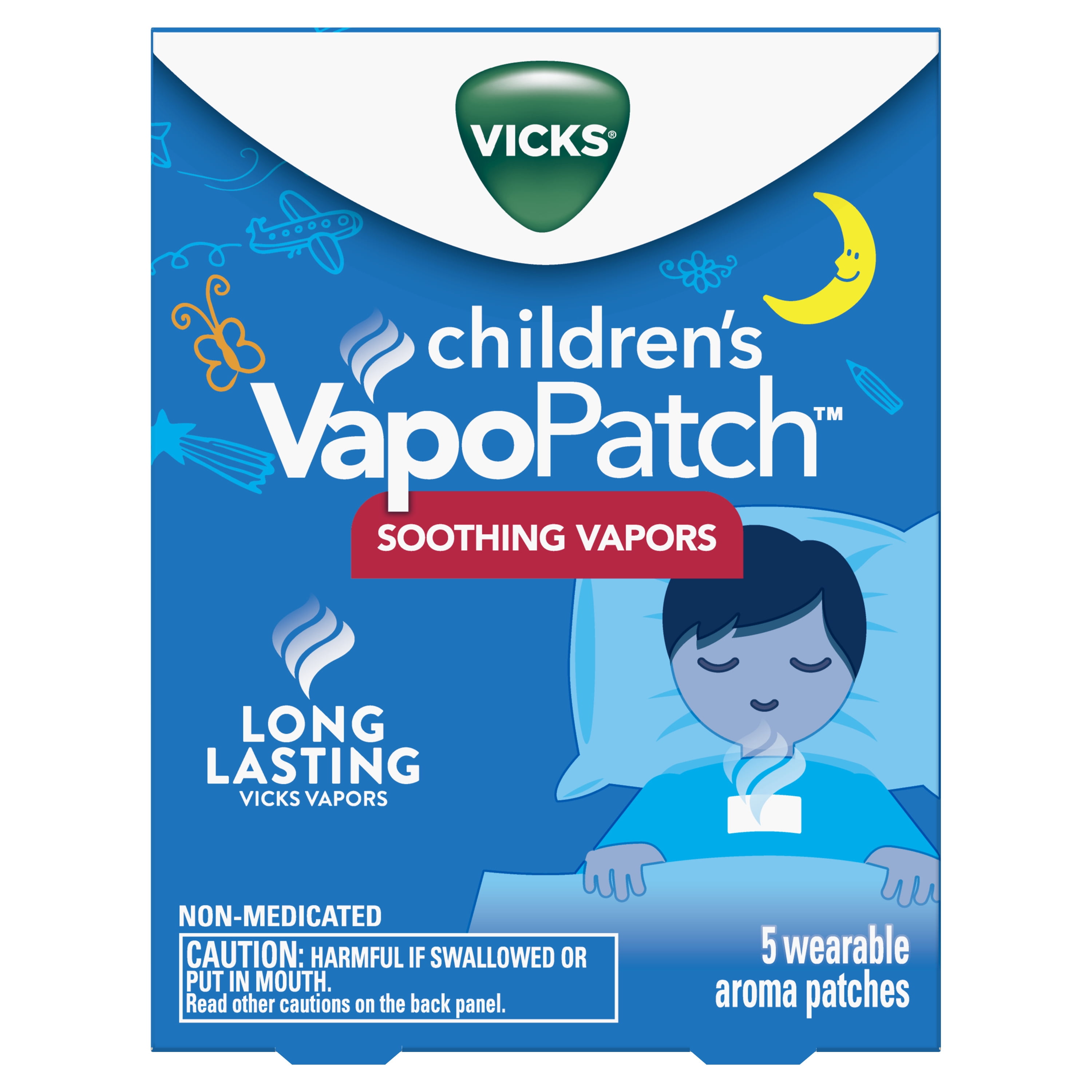 Vicks Children's VapoPatch, Soothing Non-medicated Vapors, Mess-Free Aroma Patch, Apply to Clothing, 5 Patches