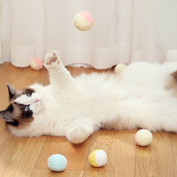 mdesiwst Cat Toy Colorful Macaron Color Soft Cotton Velvet Plush Ball Safe Biting Scratching Silent Easy to Clean Cat Ball Toys