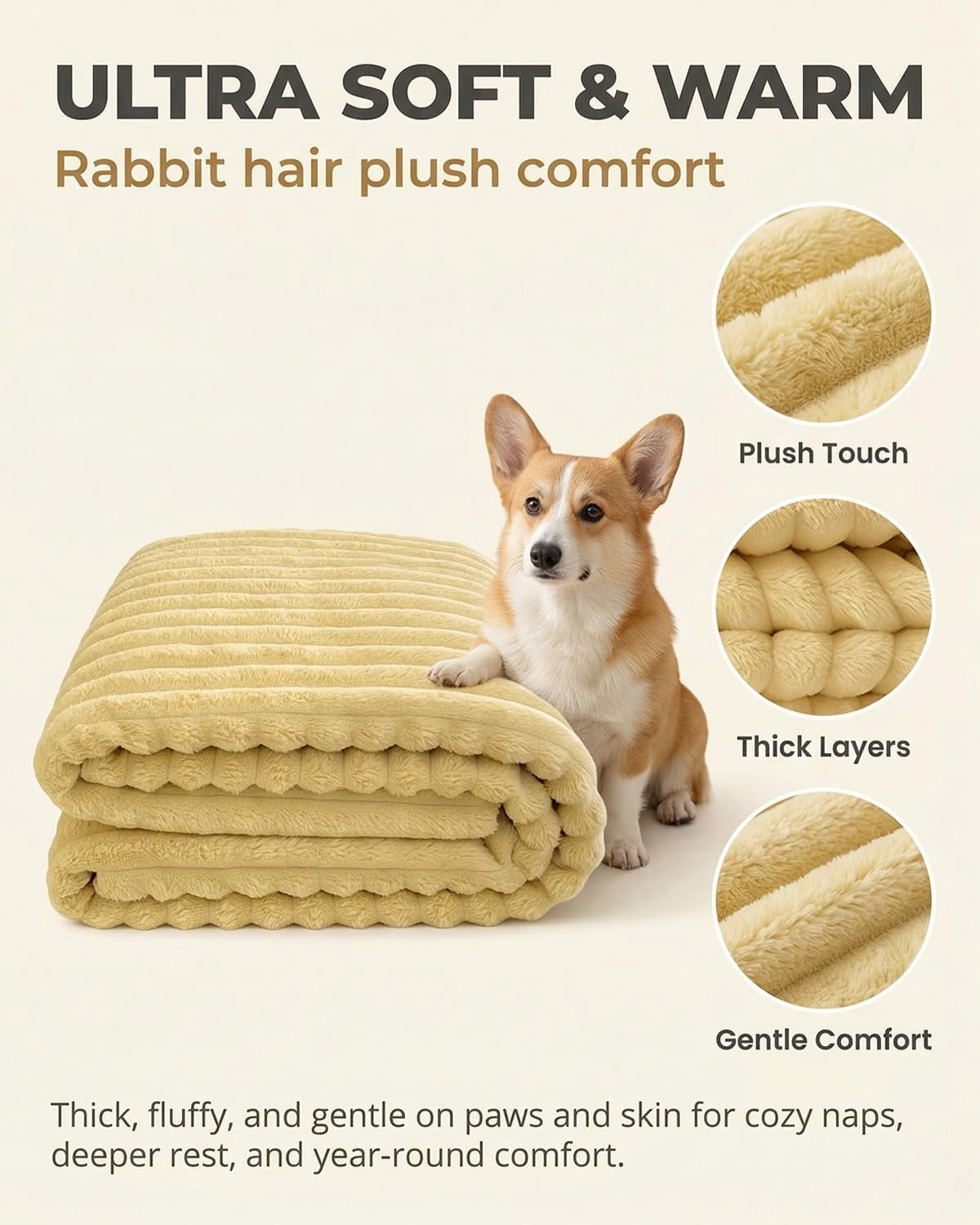 Emotional Support Blanket for Pets, Calming Dog Security Blanket, Soft Rabbit Hair Plush for Kennel, Crate & Sofa(RL Yellow 1 PC)