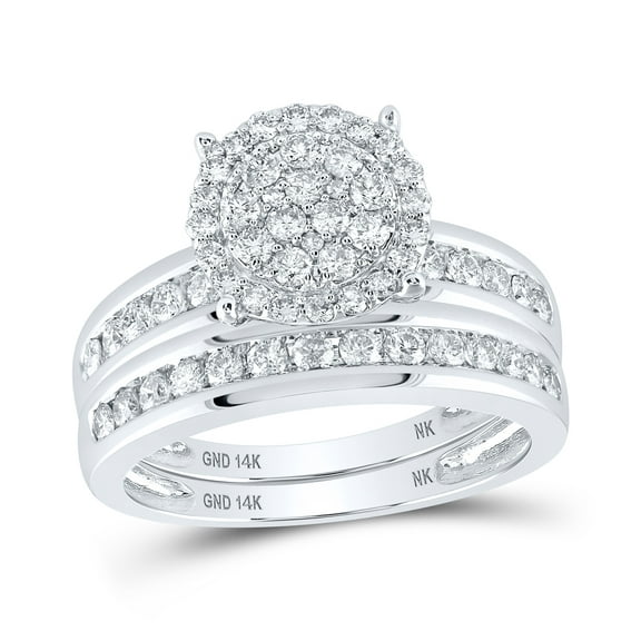 14K White Gold His Hers Round Diamond Cluster Matching Wedding Set 1-1/2 Cttw, Womens Size: 5-10, Mens Size: 7-13