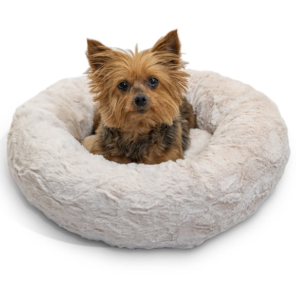Best Friends by Sheri The Original Calming Donut Dog Bed for Extra-Small Dogs up to 10 lbs, Lux Faux Fur, Oyster, 18" x 18"
