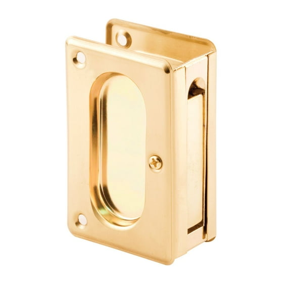 Prime-Line N 7361 Brass Closet Pocket Door Passage Pull, 3-3/4” x 2-1/2” Pull for 1-3/8” x 1-3/4” Thick Doors, Polished Brass (Single Pack) C63