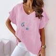 thumbnail image 2 of Camiseta de Manga Corta con Cuello en V con Impresión de Girasol, Algodón Casual Y Top de Cáñamo, 2 of 6