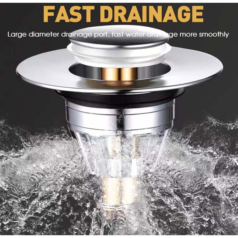 Universal Kitchen Sink Drain Strainer & Hair Catcher – 3-in-1 Pop-Up Stopper With Removable Double-Layer Stainless Filter, Fits 1.1”–2.36” Drains, Brass Bullet Core