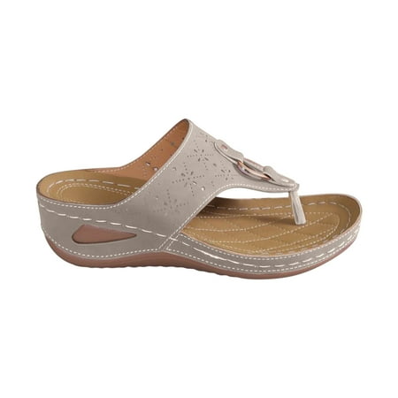 

KIJBLAE Women s Slippers Clearance Hollow Metal Circle Thick-soled Wedge Heel Flip-flops Women Gray 37 Lady Slippers Deals