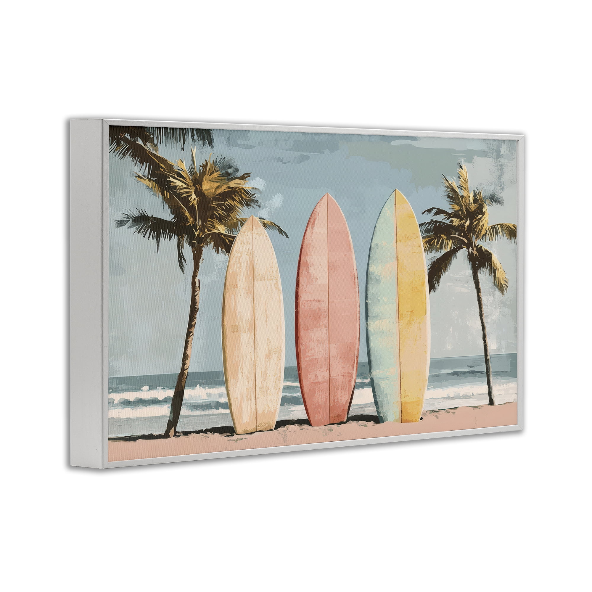 Stupell Industries Paradise Surfboard Trio White Framed Giclee Art, design by Petal Prints Design