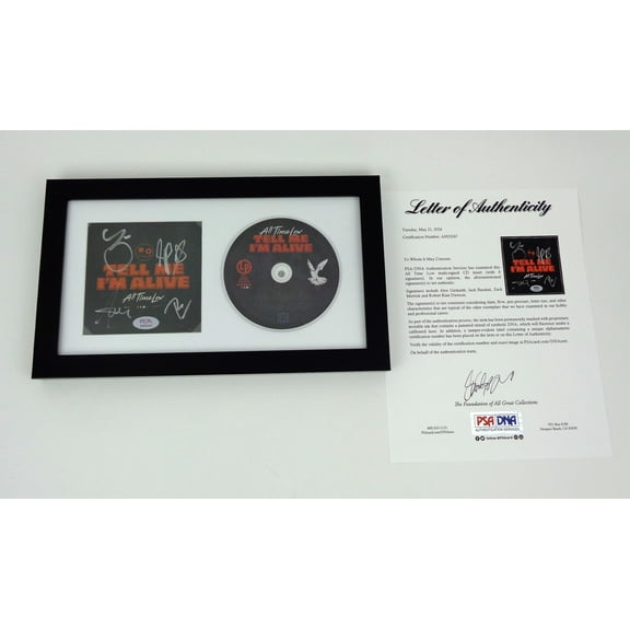 All Time Low Entire Band Signed Autograph Tell Me I'm Alive CD Framed PSA/DNA COA B