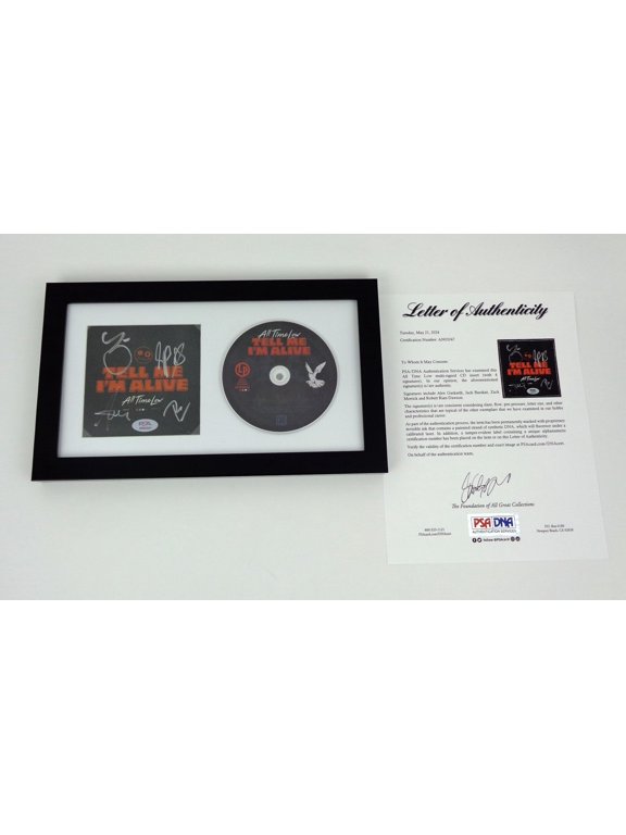 All Time Low Entire Band Signed Autograph Tell Me I'm Alive CD Framed PSA/DNA COA B