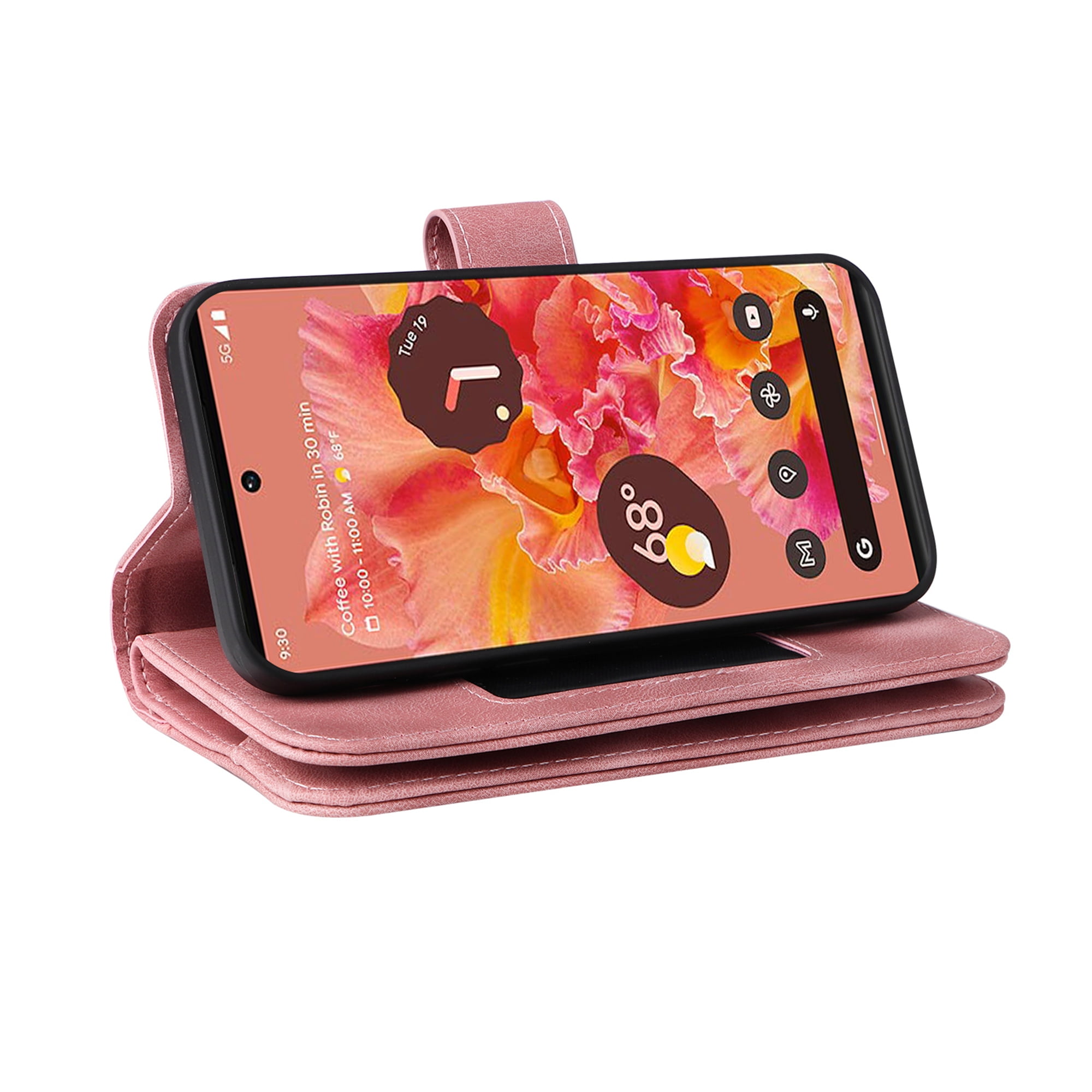Dteck Crossbody Wallet Magnetic Phone Case for iPhone 13 Pro, Premium PU Leather Handbag Zipper Pocket with Lanyard Shoulder Strap Wristlet Folio Flip Case for Apple iPhone 13 Pro,Pink
