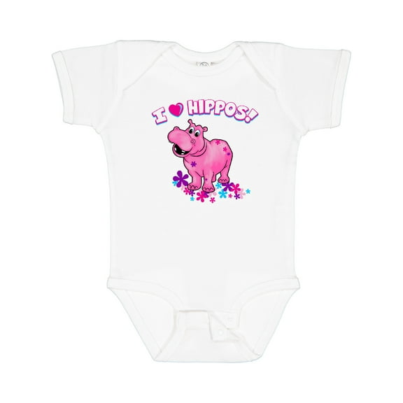 Inktastic I Love Hippos with Pink Hippo and Flowers Boys or Girls Baby Bodysuit