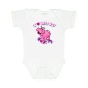 Inktastic I Love Hippos with Pink Hippo and Flowers Boys or Girls Baby Bodysuit