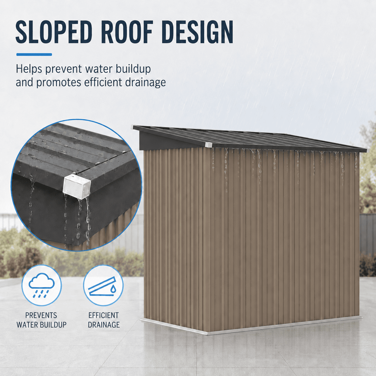 6x4ft Shed Outdoor Storage, All-weather Metal Garden Shed W/Floor, Galvanized Steel Tool Storage Shed, Double Lockable Doors, Brown