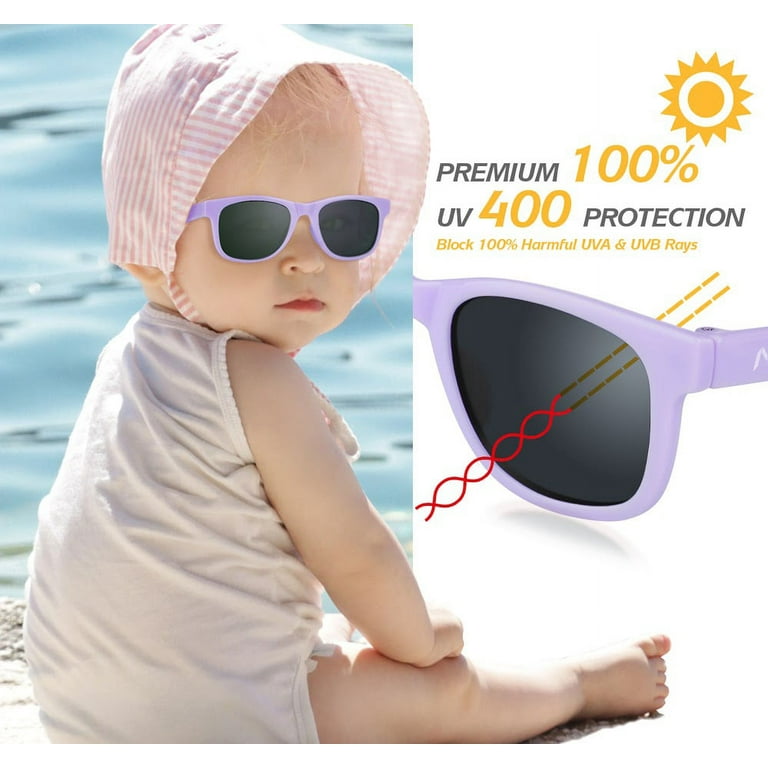 Nacuwa Baby Sunglasses - 100% UV Proof Sunglasses for Baby, Toddler, Kids - Ages 0-2 Years - Case and Pouch Included