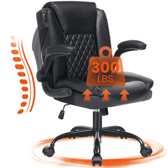 Fantasylab Executive Ergonomic 300LBS PU Leather Home Office Desk Chair, Computer Desk Chair with Adjustable Armrest,Black