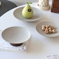 thumbnail image 5 of Ceramic Footed Serving Tray with Walnut Wood Base – Modern Minimalist Dessert & Fruit Plate for Tea Time, Home & Restaurant Use, 5 of 11