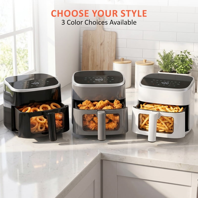 Parcus 4QT See-Through Window Air Fryer – 1500W Digital Touchscreen, 8 Cooking Modes, 60-Min Countdown Timer, Safety Auto Shut-off, Effortless-Clean Nonstick Basket, Up to 400°F – Black
