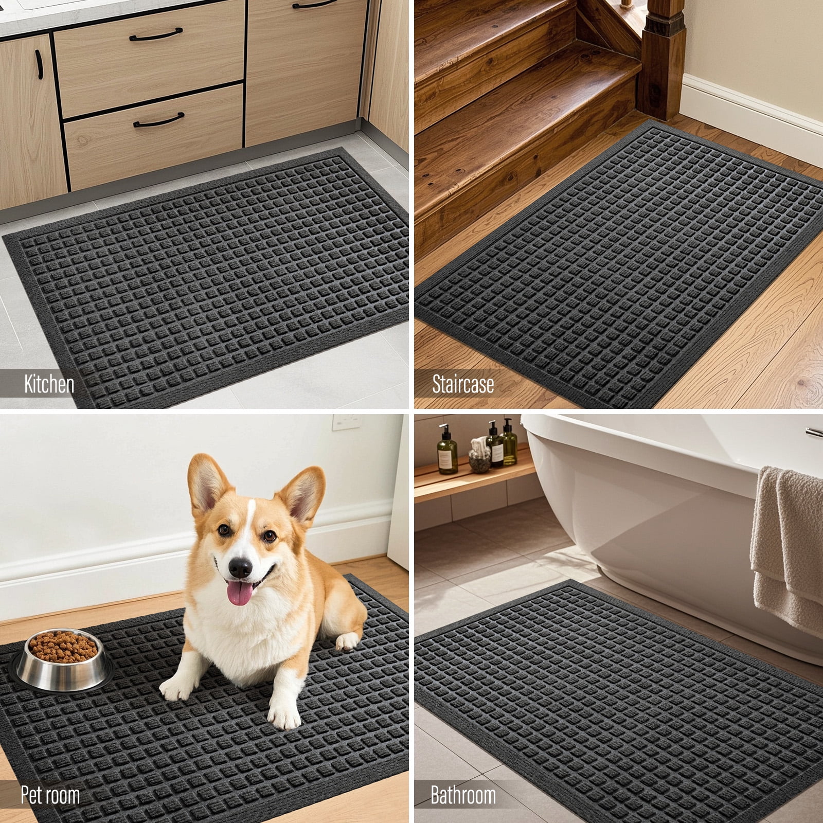 Front Doormat Non Slip Outdoor Mat 17"x29", Dirt Trapper TPE Welcome Mats Outdoor Indoor Rug, Durable Easy Clean Low Profile Doormat for Garage ,Entryway ,Patio ,High Traffic Areas, Grey
