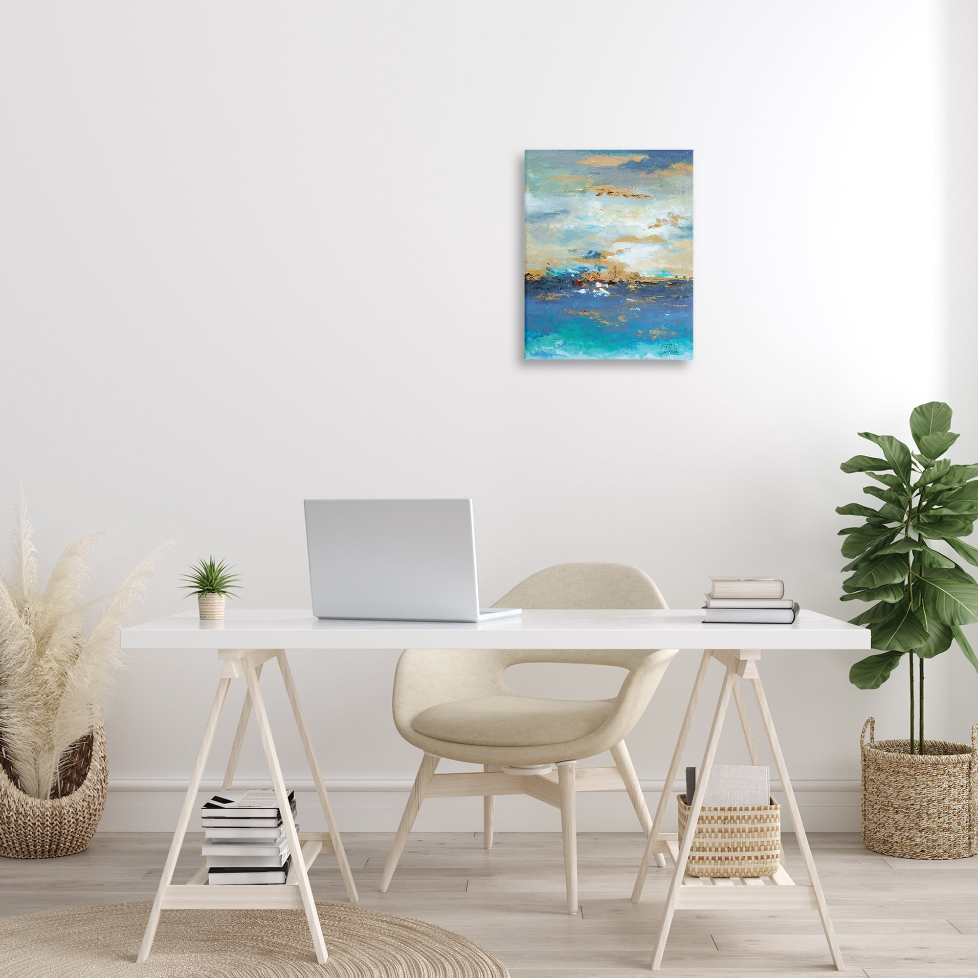 Stupell Industries Ocean View with Tan Accents Abstract Painting Gallery Wrapped Canvas Art Print Wall Art, 16 x 20