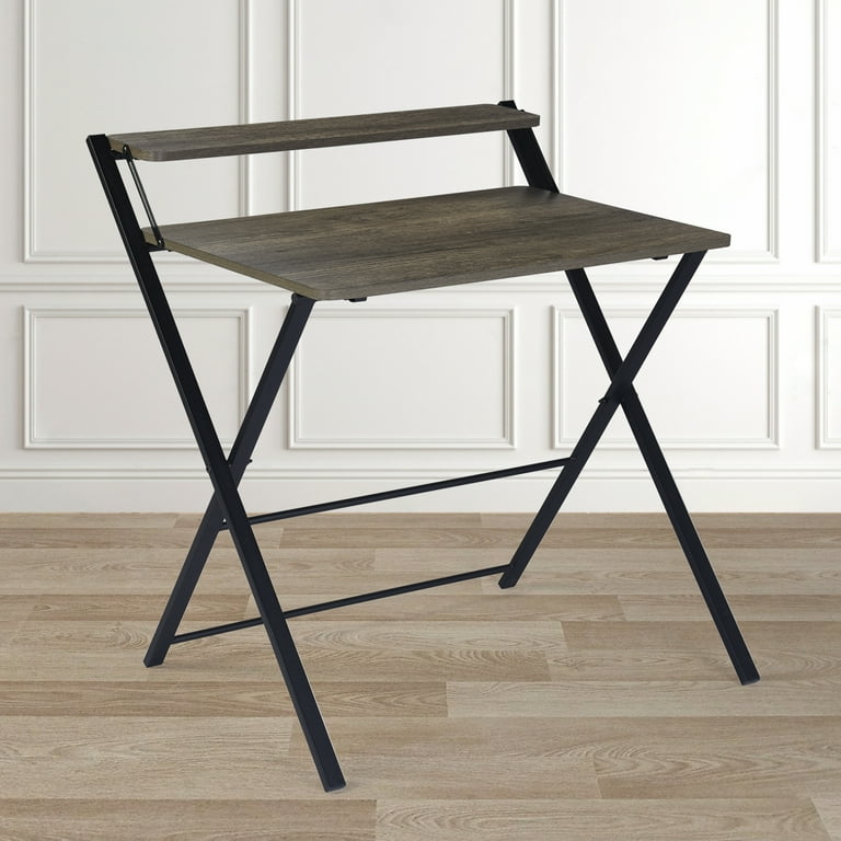 FurnitureR 32 Foldable Desk Fold Away Computer Desk No Assembly Folding Desk Collapsible Home Office Desk PC Study Desk Laptop Desk Brown