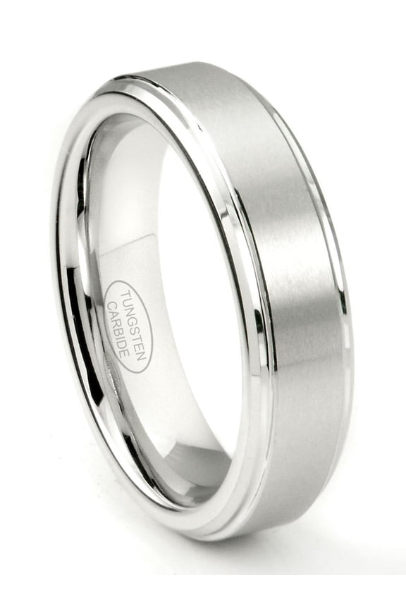 White Tungsten Carbide 6MM Wedding Band Ring With Raised Center Sz 9.0