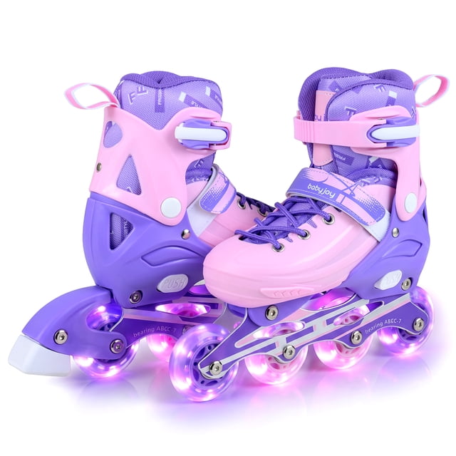 Babyjoy Patins à Roulettes Lumineux Réglables 4 Tailles avec Roues Lumineuses et Soutien de Sécurité Violet
