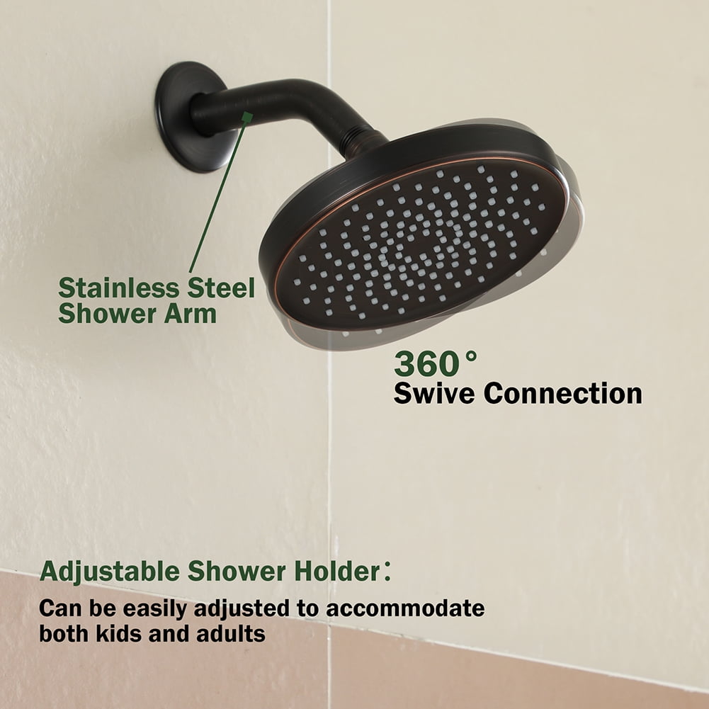 Kepooman 6-Inch Circular Large Rainfall Oil Polished Bronze Shower Head, 360°Adjustable Angles Single Wall-Mount Showerhead, Bronze Kepooman 6-Inch Circular Large Rainfall Oil Polished Bronze Shower Head, 360°Adjustable Angles Single Wall-Mount Showerhead, Bronze