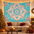 thumbnail image 3 of Teal Floral Mandala Tapestry Wall Hanging, 3 of 7