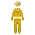 thumbnail image 4 of iiniim Girls Boys Sequin Jazz Hip Hop Dance Performance Hooded Jacket Top with Pants and Hat Outfits Yellow 7-8, 4 of 7