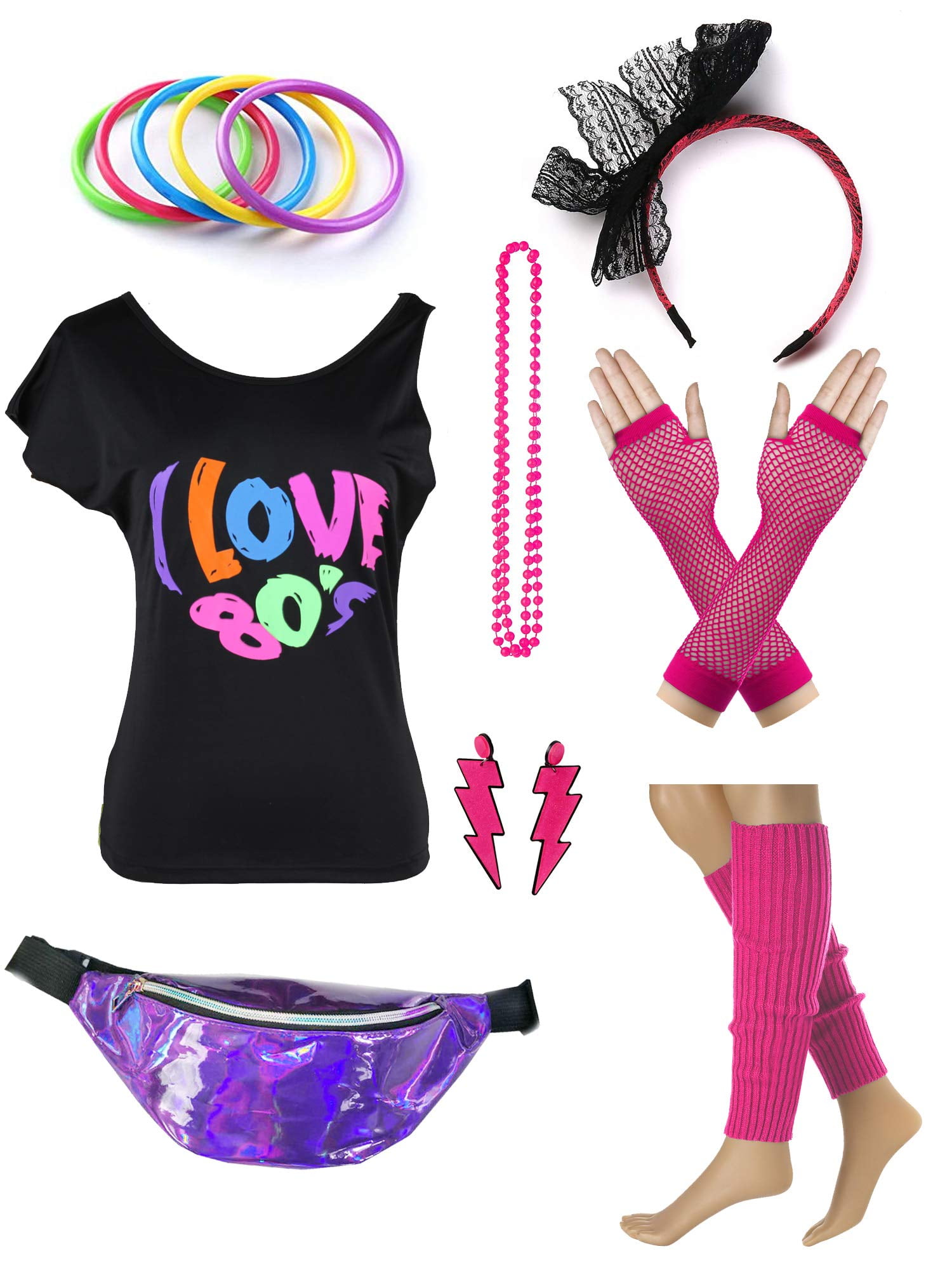 Fancy Dress Neon Plastic Beads Hot Pink Necklace 70/'s /& 80/'s Pop Art Accessory