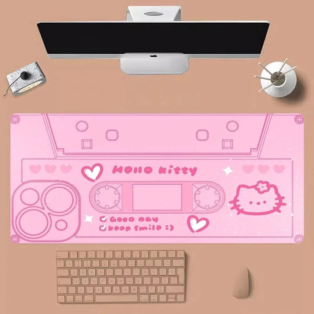 Tapis De Souris Chat Kawaii Noir - Dimensions 26x20,3cm - Bords Cousus, Base Caoutchouc Antidérapante - Pour Bureau
