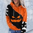 thumbnail image 2 of Halloween Womens Hoodies Casual Colorblock Pumpkin Face Print Sweatshirt Long Sleeve Pullover Tops Fall Winter Warm Black L, 2 of 4