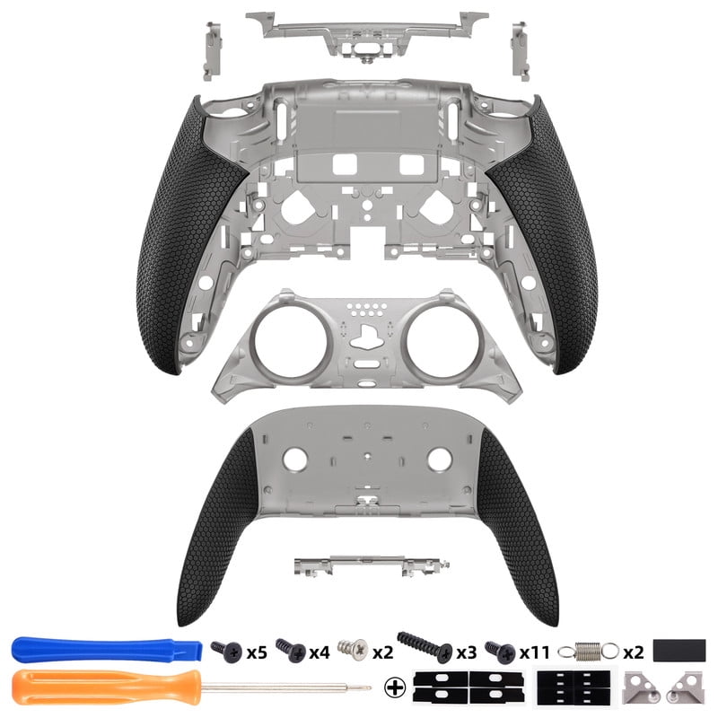 eXtremeRate Beyond-ARC Shell Kit for PS5 Edge Controller - Rubberized Grip Front & Back Cover (Clear & Black)