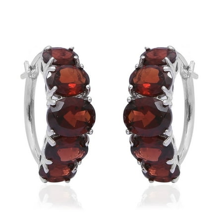 925 Sterling Silver Platinum Plated Oval Garnet Hoops Hoop Earrings for Women Jewelry Gift Ct 7.4