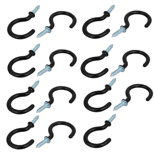 Unique Bargains 1-1/2 Inch Plastic Coated Screw-in Open Cup Ceiling Hooks Hangers Black 15pcs