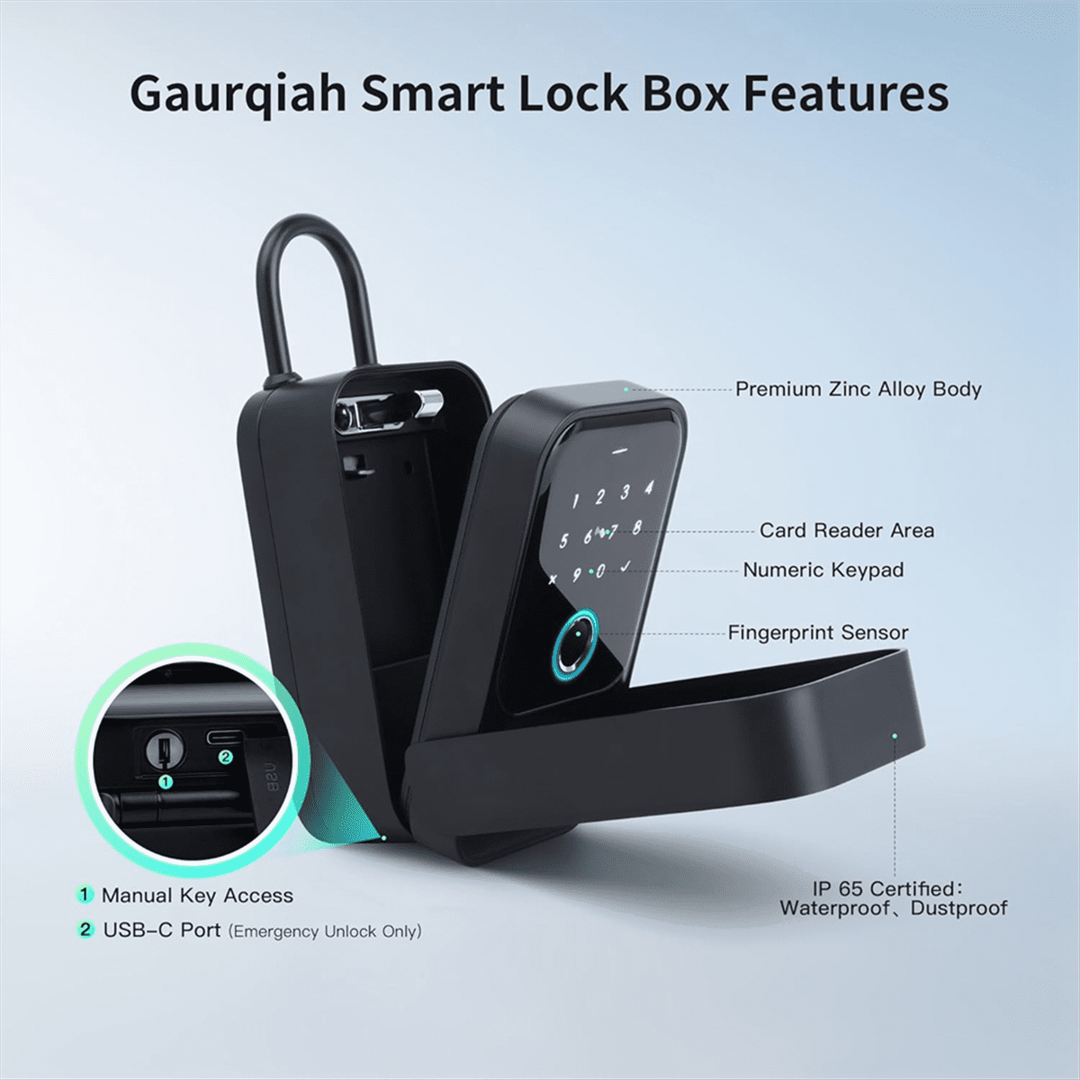 Smart Key Lock Box, Fingerprint, Control, Key, Password, Access Card, Bluetooth Unlock, Office Security - Wall-Mounted