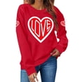 thumbnail image 1 of Wo-Fusoul Chandail en Molleton pour Femmes, Saint-Valentin Imprimé Feuille Col Rond Manches Longues Décontracté Sportif, Rouge, 1 of 7
