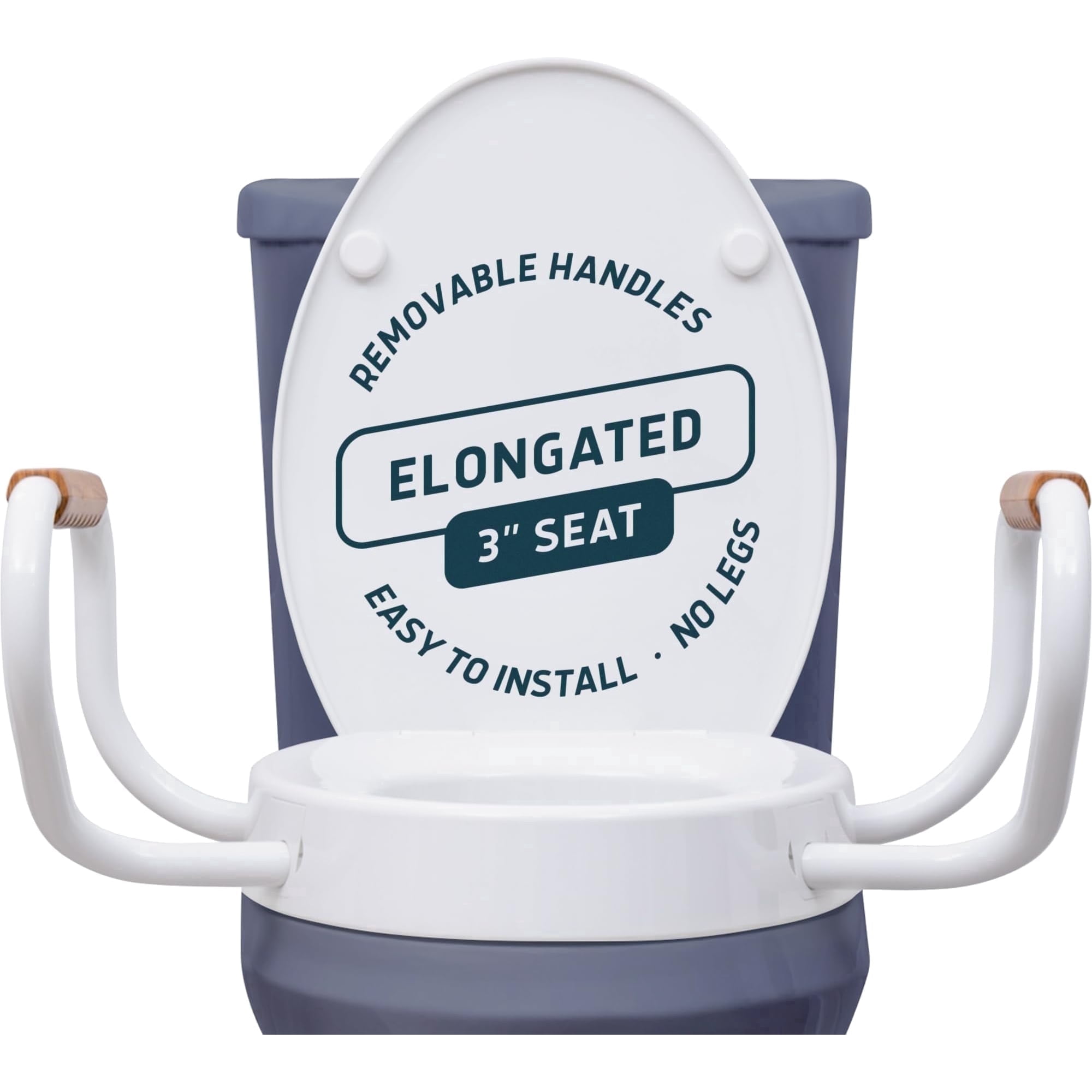 Lunderg Solva Raised Toilet Seat with Handles - Elongated - Easy to Install Toilet Seat Risers for Seniors - Adds 3 Inches & Works Like the one You Always Use - Elegant design - No Hospital Vibe