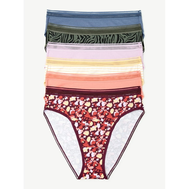 Joyspun Women's Cotton Hi Cut Bikini Panties, 6Pack, Sizes to 2XL